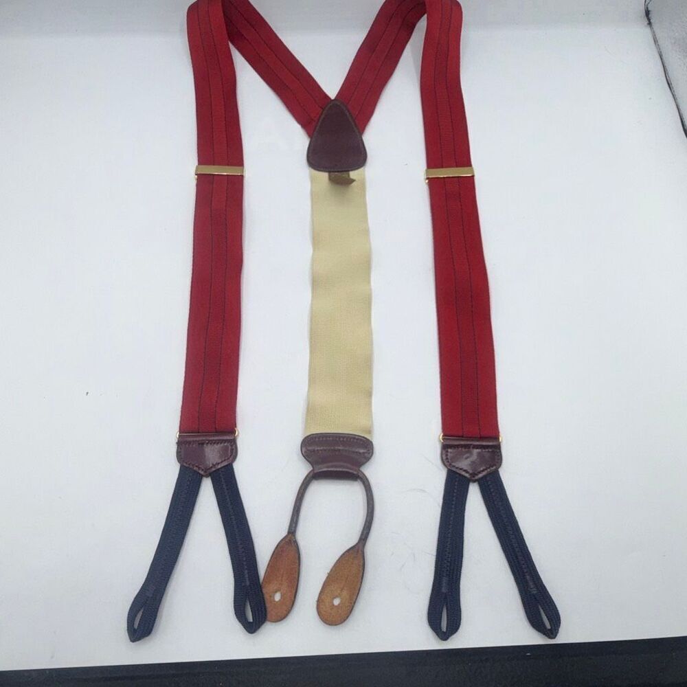 TRALFALGAR Red, Navy Blue and Beige Nylon Button End Suspender Braces